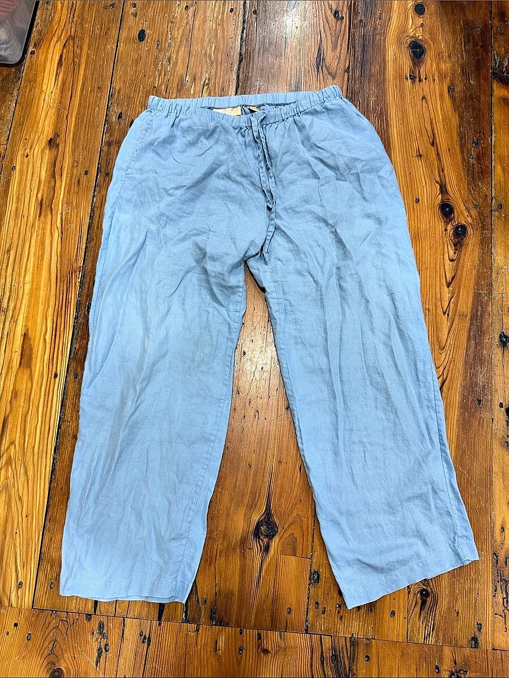 Kate Hill 100% Linen Straight Leg Pants in Blue size petite large